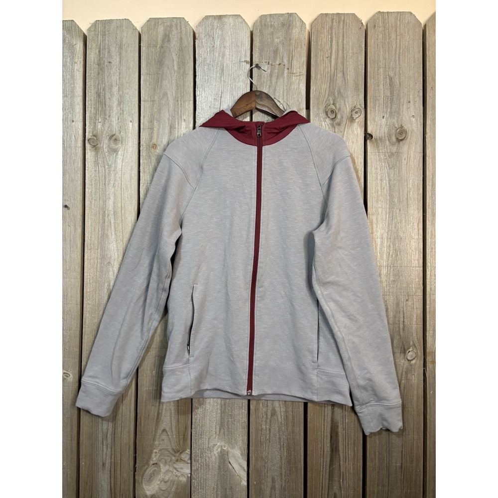 Lululemon Full Zip Hoodie Jacket Gray Burgundy Hood Men's Medium